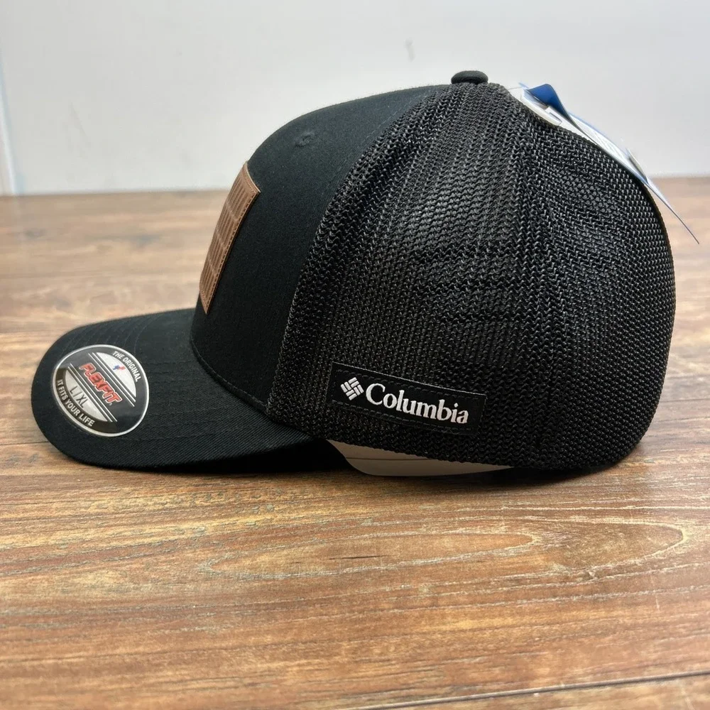 NWT Columbia‎ Rugged Outdoor Tree Flag Mesh Back Trucker Hat Patch USA Black